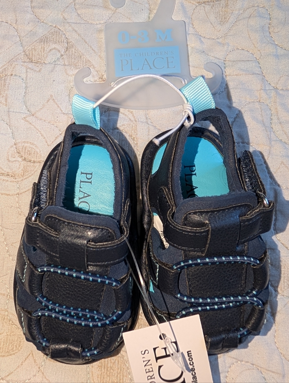 🆕 The Children's Place Black & Teal Baby Boys Walker Sandals 0-3 Months